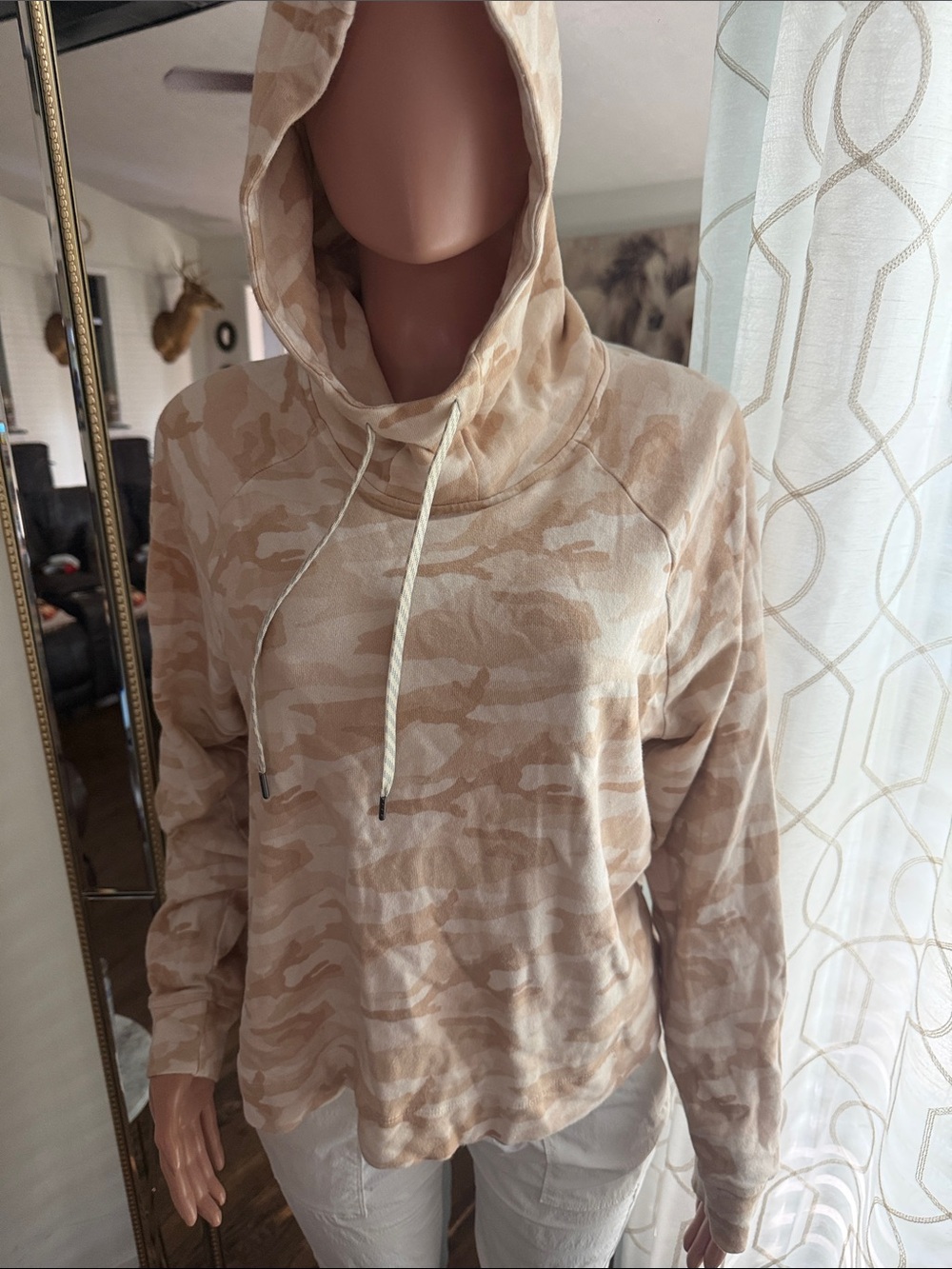 Vuori Beige Cream Camo Pullover Hoodie